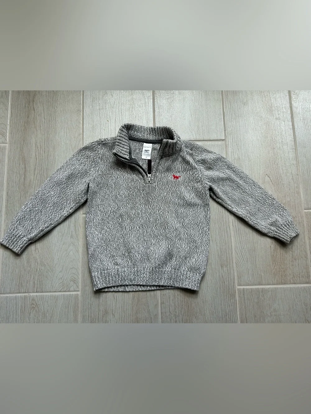 Carter's NWOT 24m Gray Knit Quarter-Zip Pullover Sweater